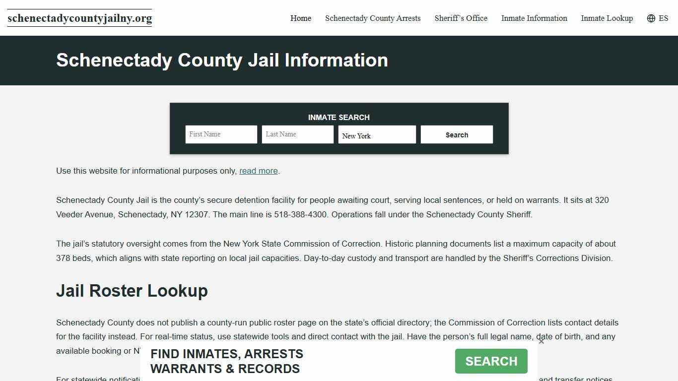 Schenectady County, NY Jail Roster, Inmate Info